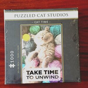 Puzzled Cat Studios Jigsaw Puzzle 1000 Piece "Cat Time" 30 x 20 Inch Sealed Yarn
